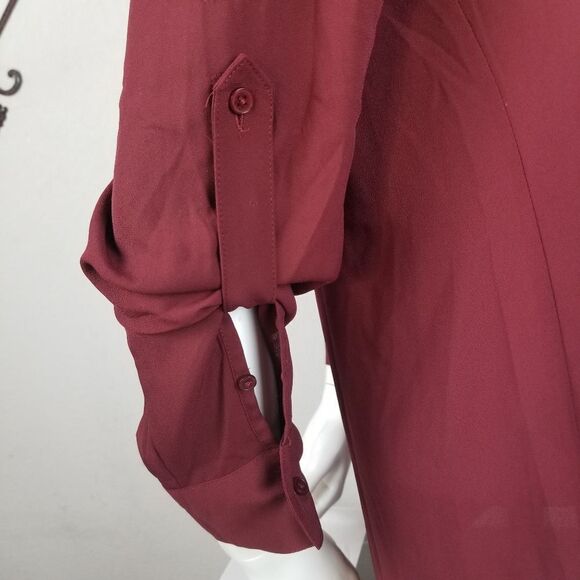 Express Lace Embellished Button Front Maroon Top - Picture 7 of 10